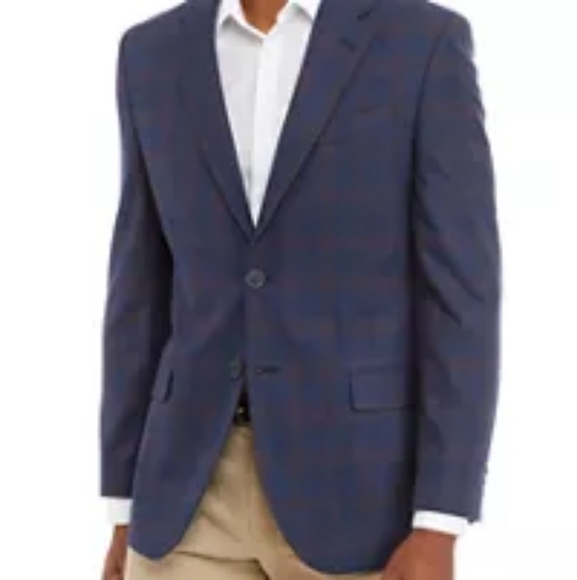 Nautica Modern Fit Plaid Sportcoat L 44, Blue/Red - Picture 2 of 11
